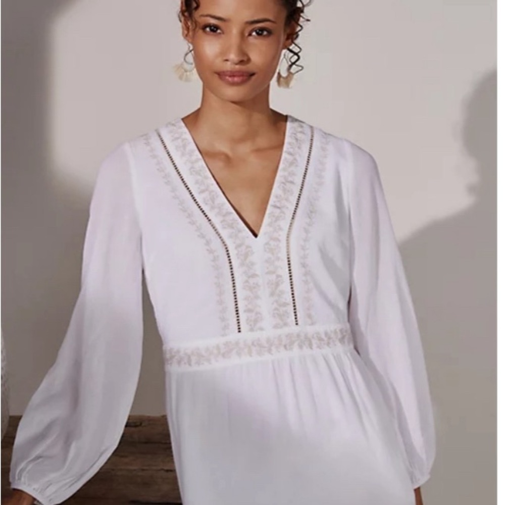 The White Company embroidered white maxi dress. Sold out on line.